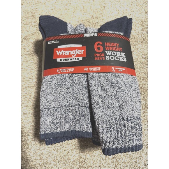 Wrangler Crew Work Sock 6-Pair Sz 6-12 Moisture Wicking Cushion arch support New - Picture 1 of 2